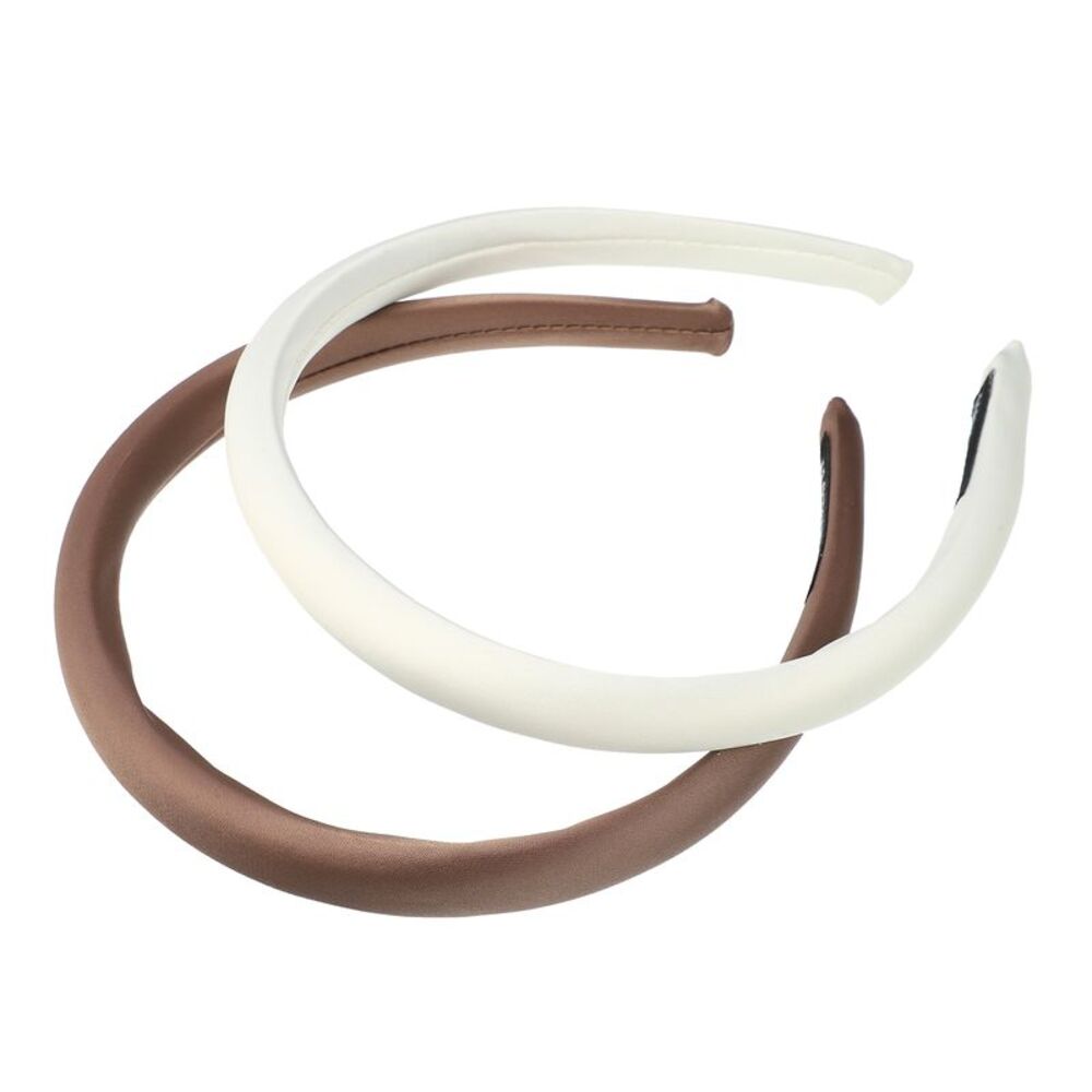 2 Pcs Solid Simple Silk Anti Slip Headbands White Light Coffee